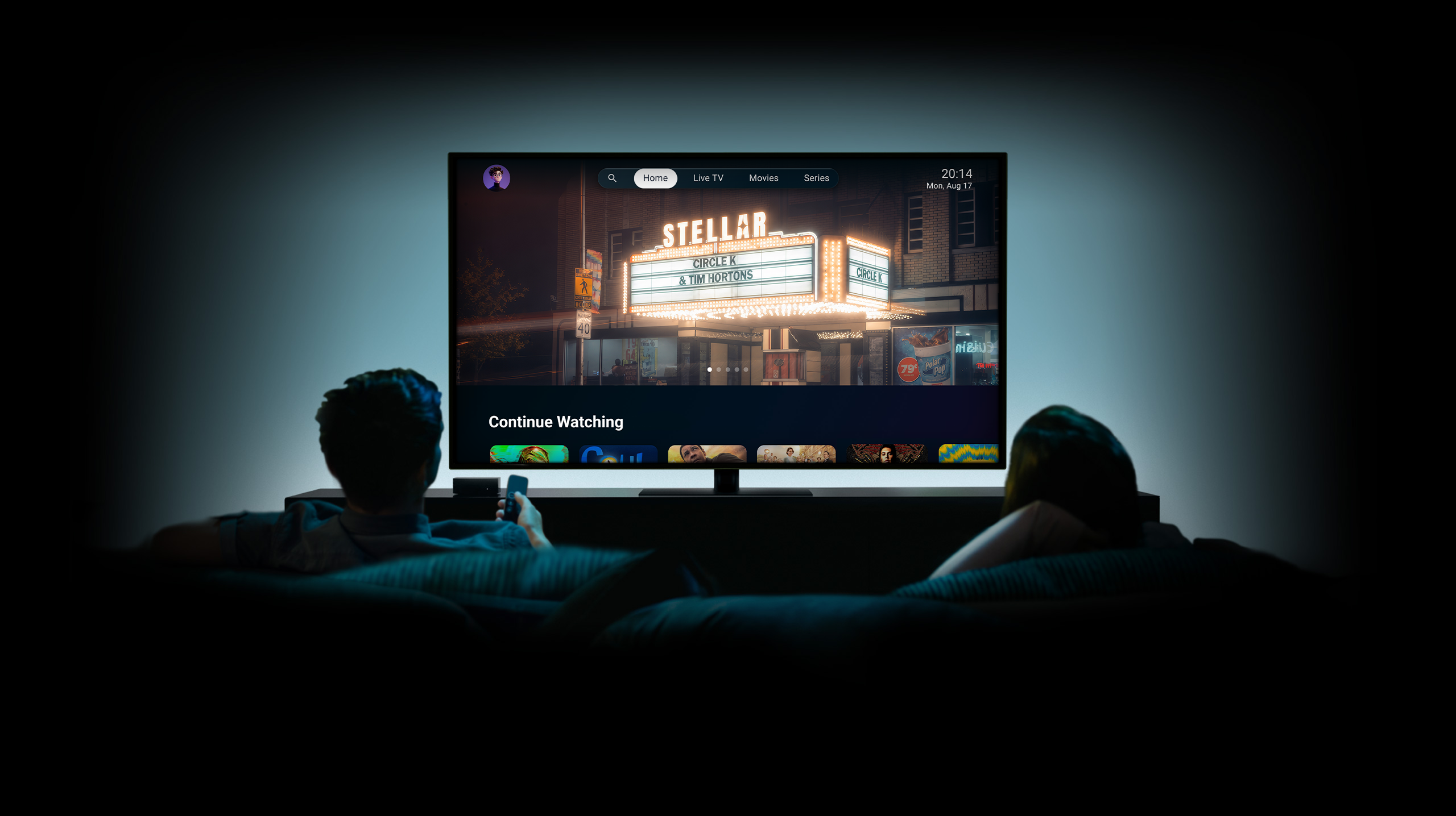 Stellar STB on TV with personalized home screen